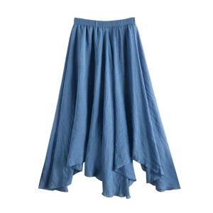 Dresses Linen Skirt Women's Spring Summer 2022 New Women Midi Solid Color Wild Irregular Pleated Blue Black Big Swing Fishtail Skirt