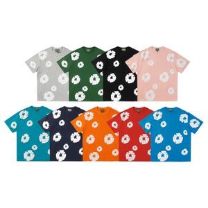 2024 Новые летние хлопковые мужские футболки с принтом Flame Kapok и короткими рукавами, мешковатая футболка унисекс с круглым вырезом, уличная свободная футболка 240305