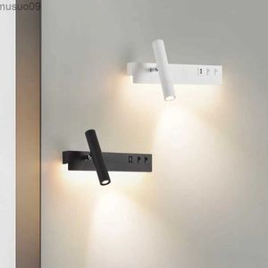 Wall Lamp Bedside Reading Wall Lamp Nordic Modern LED Wall Light With Switch USB Indoor Lighting Room Decor For Bedroom Living Room Sconce