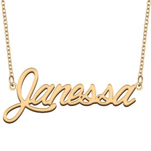 Janessa nome colares pingente personalizado para mulheres meninas crianças melhores amigos mães presentes 18k banhado a ouro aço inoxidável