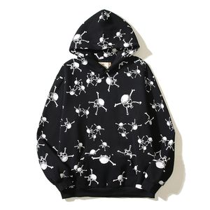 Skeleton Full Printed Fleece Pullover Hoodie Men Dark Style Hight Street Hooded Man Black