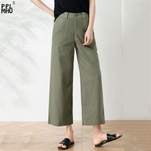 Capris Korean Style Cotton High Waist Wide Leg Pants Mother 2023 Spring Classic Ankle Bagy Pantalon Fashion Straight Khaki Pants Women