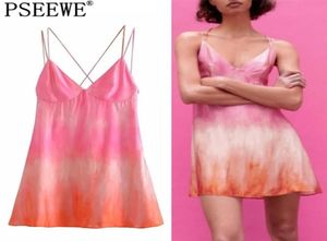Dress Woman Tied Dye Slip Mini Women Backless Pasek Seksowna krótka lato Es Sleveless Beach Sundress 2105199274914