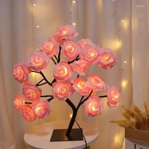 Luzes da noite lâmpada de mesa flor árvore 24 cabeças rosa lâmpadas fadas mesa usb operado presentes para casamento dia dos namorados decoração natal