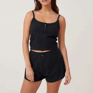 Kvinnors sömnkläder kvinnor sommar solid y2k fairy 2000s 2 bit kläder vintage ärmlös knapp cami toppar shorts coquette grunge pyjama set