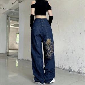 Capris American Street Men and Women Retro Trendy Personalized Design Jeans Summer Loose Hip Hop Straight Leg Wide Leg Casual Pants