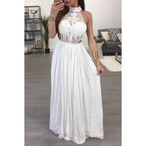 Klänning sexiga kvinnor spets blommor parti lång maxi klänning halter eleganta damer ärmlösa mesh formell klänning vestidos bröllop vit klänning