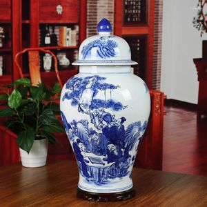 Flaskor Jingdezhen porslin Stor burk blå och vit keramisk tempel hushålls prydnad ingefära samling
