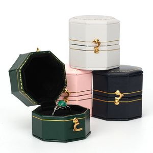Top Sale Vintage Octagonal Gold Trim Contrast Ring Box For Girl Women Special Box Jewelry Accessories Sales promotion 240222