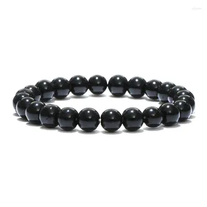 Strand Noter minimalistiska obsidian stenarmband män 4/6/8/10/12mm svart slät pärlär braslet yoga meditation smycken Brazalete