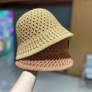 Berets 2024 Fashion Spring Summer Hollow Strick Hut Eimer Solid Color Sun Fisherman Caps Casual Faltbarer Strohstrand Strand