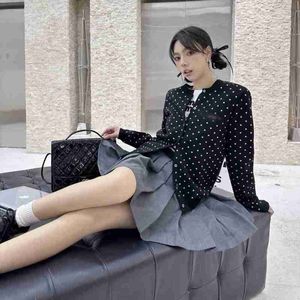 designer Shenzhen Nanyou High end MIU Home Early Spring British Academy Style Knitted Wool Dotted Jacquard Top Series 457T