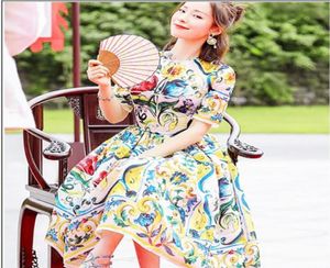 XXXL 2018 Summer A Line Short Sleeve Dress Prom Fashion O Neck Flora Print Brand Same Style Dress SMS4447563