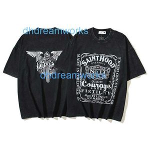 2024 Spring/summer New T-shirt Saint Religious Wings Devil Print Wash Vintage Short Sleeve Fashion A3is