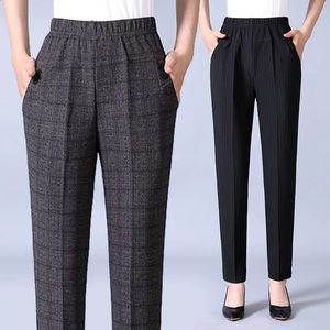 Autumn Winter Women Plus Fleece Casual Plaid Pencil Pants Korean Fashion Streetwear Clothing High midja Varma raka byxor 240305