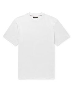 Designer Men T-shirt med logotyp Loro Piano Men's White Cotton-Jersey T-shirt Korta ärmar Toppar Summer Tshirts