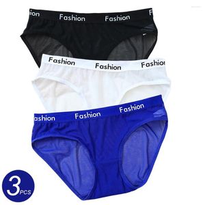 Calcinha feminina 3 unidades/pacote ultra-fino transparente nylon briefs mulheres letras cintura baixa cintura senhoras sheer gaze roupa interior M-XL