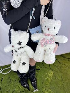 Torby wieczorowe Kawaii dziewczyna damska Tote Casual Vintage Cool Style Crossbody Bag niedźwiedź ramię y2k punk