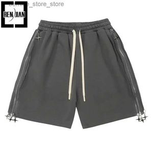 Shorts masculinos moda oversized hip-hop harem curto jogger rua estilo y2k curto lado zíper cordão cintura elástica q240305