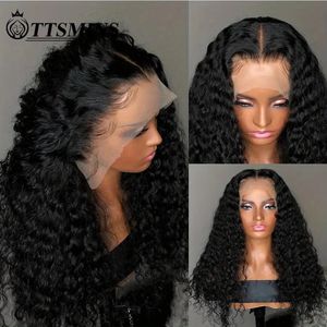 Toptan Derin Dalga Dantel Ön Peruk İnsan Saç Önceden Kapanmış HD Şeffaf Frontal Glueless Curly 240229