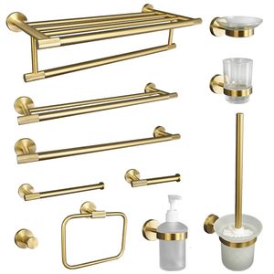 Gold gebürstetes Badezimmer-Zubehör-Hardware-Set, Handtuchhalter, Papierhalter, Bademantelhaken, Seifenschale, Aufhänger, Regal, Toilettenbürste 240228