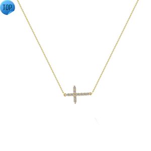 Bling Moissanit Diamant seitlich Kreuz Halskette Schmuck echte 18 Karat vergoldete Edelstahl Zirkon Kreuz Anhänger Halskette