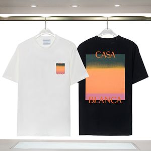 USスタイルの男性グラデーションピクチャープリントティー女性サマービンテージカジュアルショートスリーブTシャツ3XL 24SS 0305