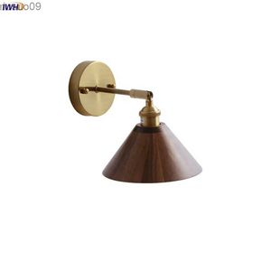 Wall Lamp IWHD Modern Walnut Wooden LED Wall Light Fixtures Adjustable Up Down Bedroom Stair Beside Lamp Nordic Copper Wandlamp Luminaira