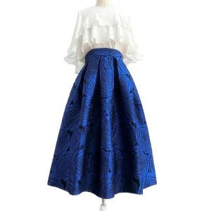 Kleider 2023 Frühling Sommer Koreanischen Stil Frauen Chic Elegante Vintage Rose Floral Print Highwaisted Lange Plissee Blau Midi Rock für party