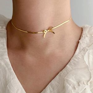 Necklace Earrings Set Stainless Steel Bow Collarbone Snake Bone Chain Fashion Personality Girl Exquisite Jewelry Gift