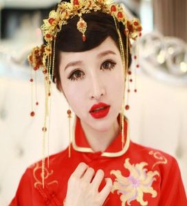 Vintage kinesisk stil bröllop brudhuvudstycken party forntida tiara tussels mode pageant smycken guld pannband krönar hår acce3672784