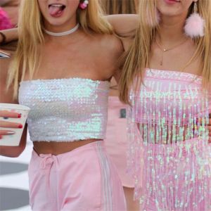 Camis Bling Sequins Crop Tops Sexy Women Strapless Tube Top Stretchy Vest Festival Rave Clothing Stage Performance Party Club Camisole