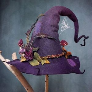 Halloween Party Feltro Cappelli da strega Moda Donna Masquerade Cosplay Cappello da mago magico per abiti da festa Puntelli Y220818208J