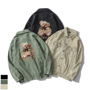 Men's New Japanese Coat Flip Collar Top Embroidered Little Bear Jacket Men's Fashion