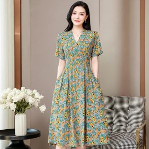 Dress Chic and Elegant Woman Floral Dress Korean Style 2023 New Casual Long Dresses for Women Summer Vintage Clothes High Quality