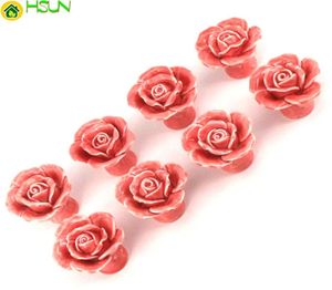 8 Stück rosa Keramik Vintage Floral Rose Türknöpfe Griff handgemachte Rosengriffe Keramik Küchentür Schrank Schubladenknopf s9268540