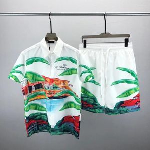 Fatos masculinos 2024 moda camisa havaiana conjunto masculino impressão manga curta verão casual floral praia dois conjuntos de peças