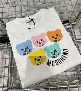 T-Shirts Çocuklar Tişörtler Yaz Kısa Kollu Kız Bebek Erkekler Mektup Beş Ayı Desen Bluzlar Çocuk Giysileri Tees Pink Plus Boyut 240306