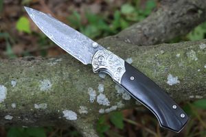 New M5513 High Quality Damascus Folding Knife VG10 Damascus Steel Blade Drop Point Blade Ebony with Engraving steel head Handle EDC Pocket Knives EDC Tools