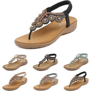 Böhmische Sandalen Damen Hausschuhe Keil Gladiator Sandale GAI Damen elastische Strandschuhe String Bead Color59 sp