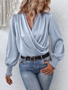 Элегантная женская однотонная рубашка с v-образным вырезом и рукавами-фонариками, темперамент, 12