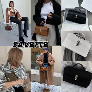 حقيبة صف Savette Row Savette Smooth Leather Leafury Women Women Women Actioner Bags Mini Size Top Beach with Box