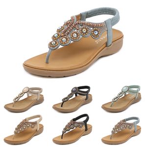 Bohemiska sandaler Kvinnor tofflor Wedge Gladiator Sandal Womens Elastic Beach Shoes String Bead Color48 GAI