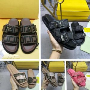 Men and Women Summer Sandals Fashion Designer Solid Color Double Strap Metal Buckle Letter Printed Beach Slippers