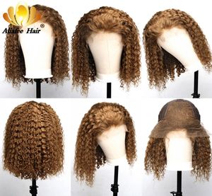 30 ombre renk kısa kıvrımlı dantel ön insan saç perukları önceden koparılmış remy saçları bebek bob perukları 150 yoğunluk 13x4 front7560470