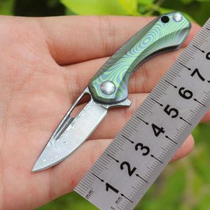 Outdoor Camping Mini Creative Damascus Titanium Handle Keychain Portable Gift Folding Knife 776803