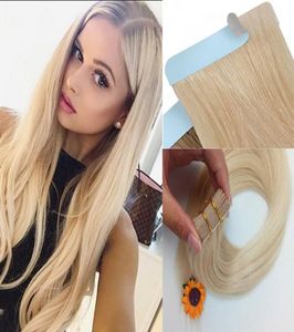 PU Seamless Skin Tape In Weft Remy Human Hair Extensions Straight 60 platinum blonde Women Style 1620inches 20PCS1079907