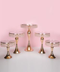 5pcsset Gold Crystal cake holder stand cake pan cupcake sweet table candy bar table centerpieces wedding decorations7185980