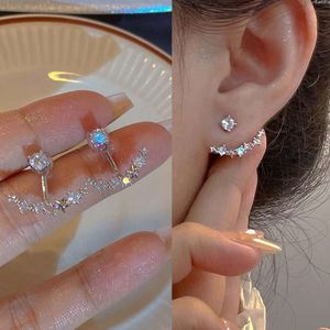 Stud Earrings Shiny Sliver Color Zircon Curved For Women Girls Simple Star Flower Two Ways To Wear Jewelry Brincos paty