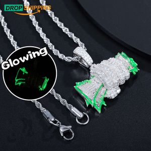 Dropshipping Glowing Hip Hop Jewelry 925 Sterling Silver Vvs Moissanite Diamond Iced Our Fist Dollar Money Pendant